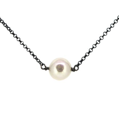 Wholesale Oxidized Sterling Silver Floating Freshwater Pearl Necklace - Adjustable Length 16-18"