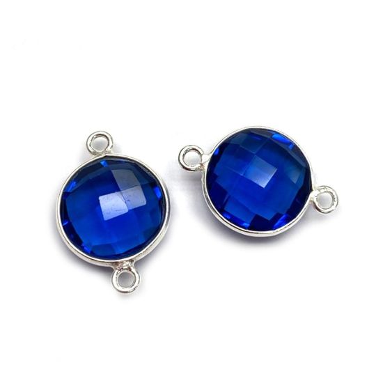 Wholesale Sterling Silver Bezel Gemstone Connector- Faceted Coin Shape -Blue Iolite Quartz