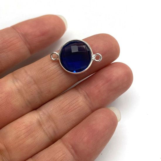 Wholesale Sterling Silver Bezel Gemstone Connector- Faceted Coin Shape -Blue Iolite Quartz