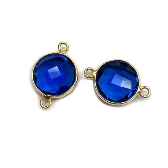 Wholesale Gold Over Sterling Silver Bezel Gemstone Link - Faceted Coin Shape - Blue Iolite Quartz