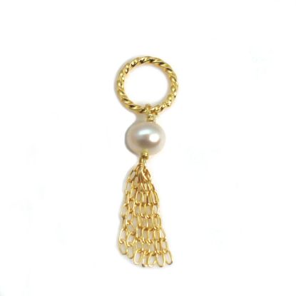 Wholesale Gold over Sterling Silver Tiny Twisted Ring Freshwater Pearl Tassel Charm Pendant