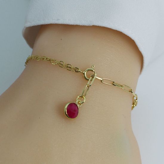 Wholesale Gold over Sterling Silver Tiny Bezel Charm Bracelet -Adjustable 8"
