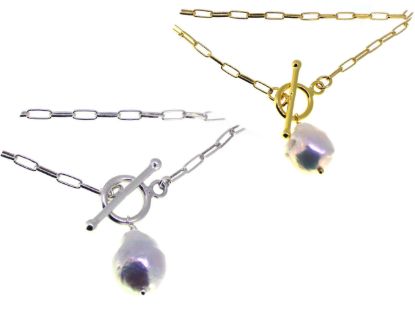 Wholesale Sterling Silver Long Box Chain with Baroque Pearl - 18"