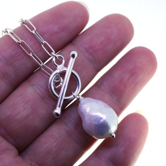 Wholesale Sterling Silver Long Box Chain with Baroque Pearl - 18"