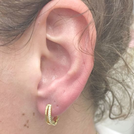 Wholesale Gold Over Sterling Silver CZ Stone Oval Hoop Earrings -14mm (Sold Per Pair)