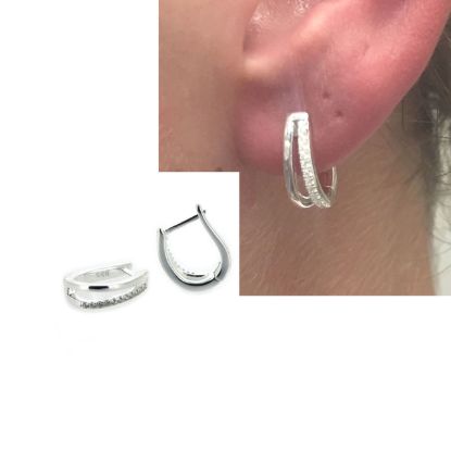 Wholesale Sterling Silver CZ Stone Oval Hoop Earrings -14mm (Sold Per Pair)