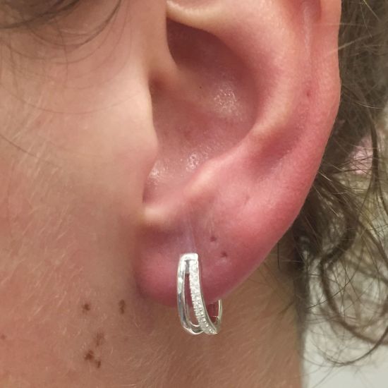 Wholesale Sterling Silver CZ Stone Oval Hoop Earrings -14mm (Sold Per Pair)