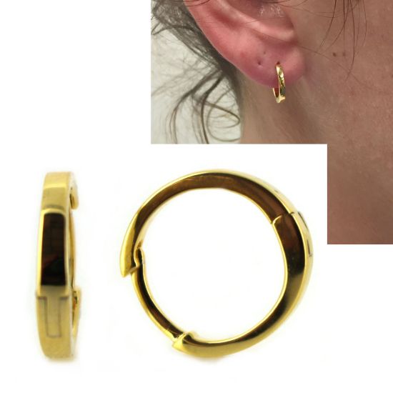 Wholesale Gold over Sterling Silver Smooth Huggies Hoop Earrings -13.5mm (Sold Per Pair)