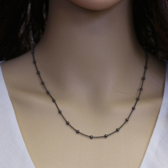Wholesale Oxidized Sterling Silver Finished Chain - 3mm Ball Satellite Cable Chain