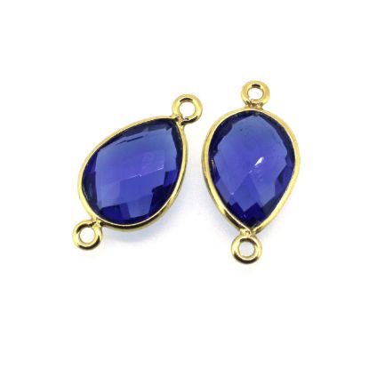Wholesale Bezel Gem Connector - 10x14mm Faceted Pear - Blue Iolite Quartz