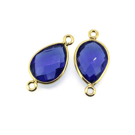 Wholesale Bezel Gem Connector - 10x14mm Faceted Pear - Blue Iolite Quartz