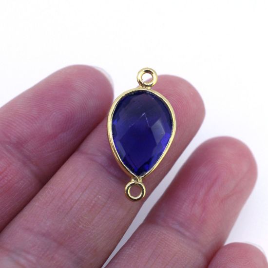 Wholesale Bezel Gem Connector - 10x14mm Faceted Pear - Blue Iolite Quartz