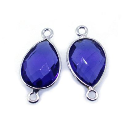 Wholesale Sterling Silver Bezel Gemstone Links - Faceted Pear Shape - Blue Iolite Quartz