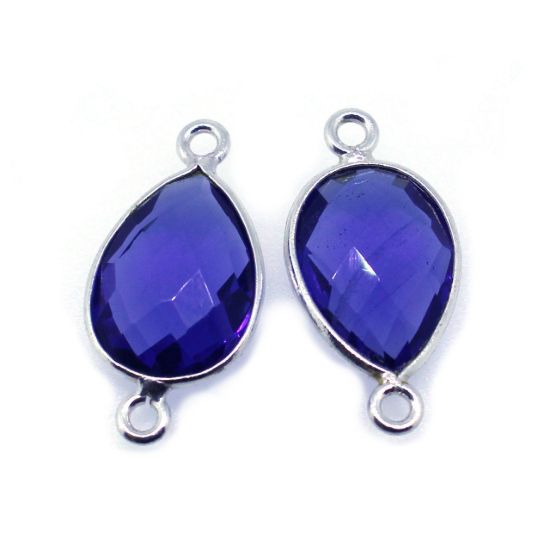 Wholesale Sterling Silver Bezel Gemstone Links - Faceted Pear Shape - Blue Iolite Quartz