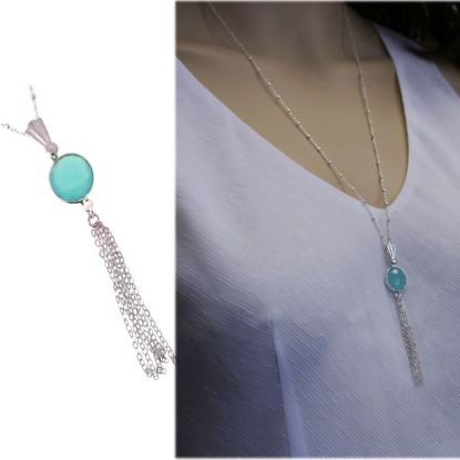Wholesale Sterling Silver Round Bezel Tassel Necklace - 24"