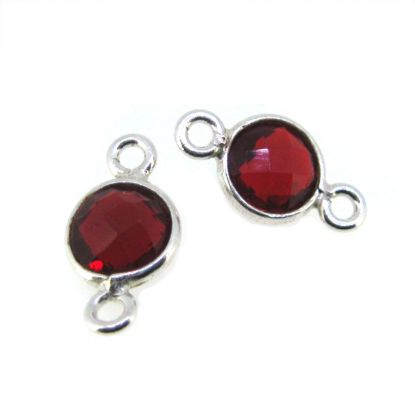 Wholesale Sterling Silver Bezel Gemstone Connectors- 6mm Faceted Coin Shape - Garnet Quartz - January Birthstone