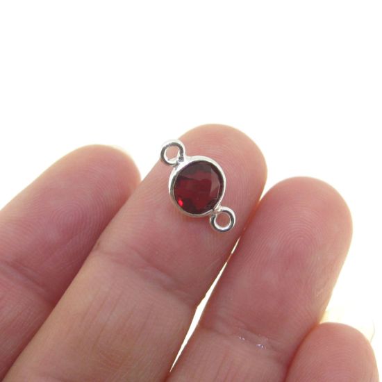 Wholesale Sterling Silver Bezel Gemstone Connectors- 6mm Faceted Coin Shape - Garnet Quartz - January Birthstone