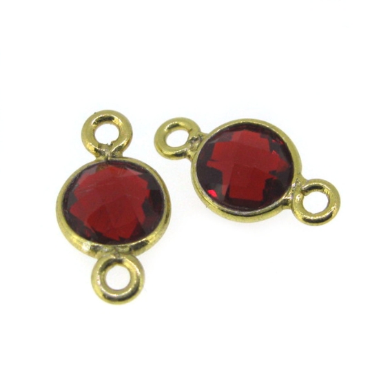 Wholesale Gold over Sterling Silver Bezel Gemstone Connectors- 6mm Faceted Coin Shape - Garnet Quartz - January Birthstone