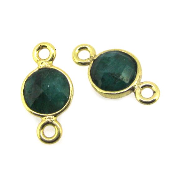 Wholesale Gold over Sterling Silver Bezel Gemstone Connectors- 6mm Faceted Coin Shape - Emerald-May Birthstone