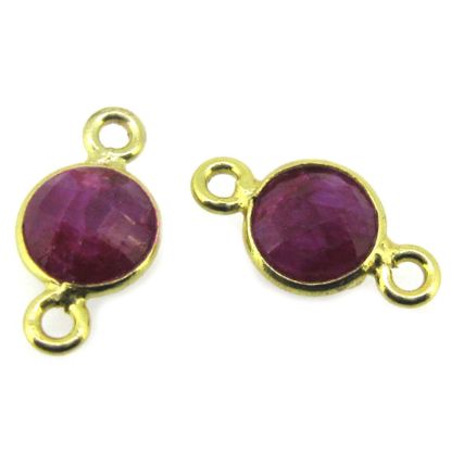 Wholesale Gold over Sterling Silver Bezel Gemstone Connectors- 6mm Faceted Coin Shape - Ruby- July Birthstone