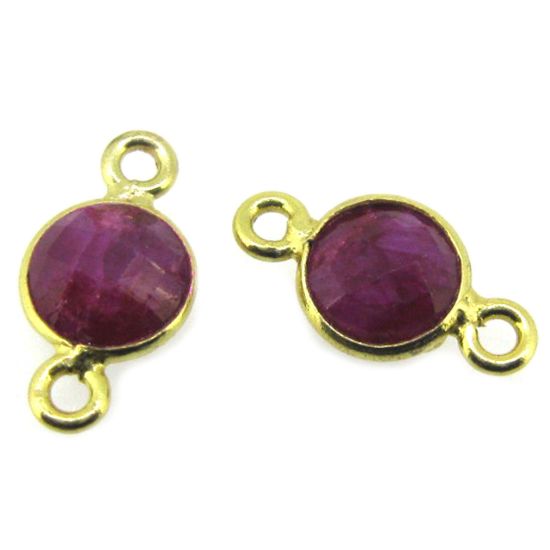 Wholesale Gold over Sterling Silver Bezel Gemstone Connectors- 6mm Faceted Coin Shape - Ruby- July Birthstone