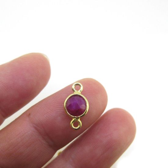 Wholesale Gold over Sterling Silver Bezel Gemstone Connectors- 6mm Faceted Coin Shape - Ruby- July Birthstone