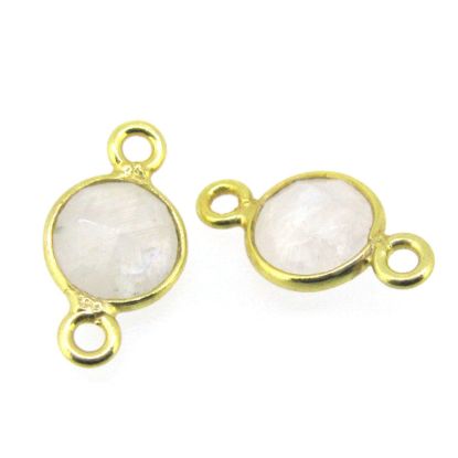 Wholesale Gold over Sterling Silver Bezel Gemstone Connectors- 6mm Faceted Coin Shape - Moonstone-June birthstone