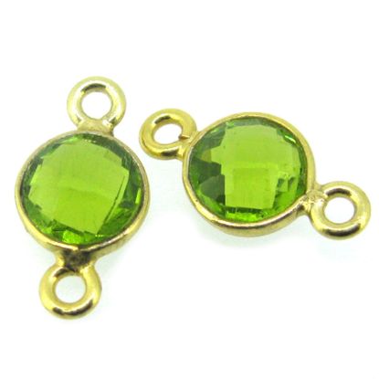 Wholesale Gold over Sterling Silver Bezel Gemstone Connectors- 6mm Faceted Coin Shape - Peridot- August birthstone
