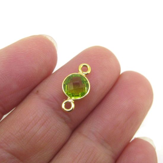 Wholesale Gold over Sterling Silver Bezel Gemstone Connectors- 6mm Faceted Coin Shape - Peridot- August birthstone