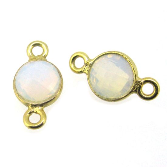 Wholesale Gold over Sterling Silver Bezel Gemstone Connectors- 6mm Faceted Coin Shape - Opalite quartz- October Birthstone