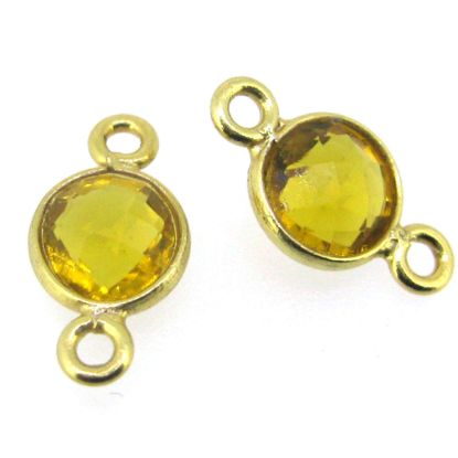 Wholesale Gold over Sterling Silver Bezel Gemstone Connectors- 6mm Faceted Coin Shape - Citrine Quartz- November Birthstone