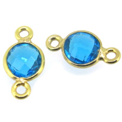 Wholesale Gold over Sterling Silver Bezel Gemstone Connectors- 6mm Faceted Coin Shape - Blue Topaz- December Birthstone