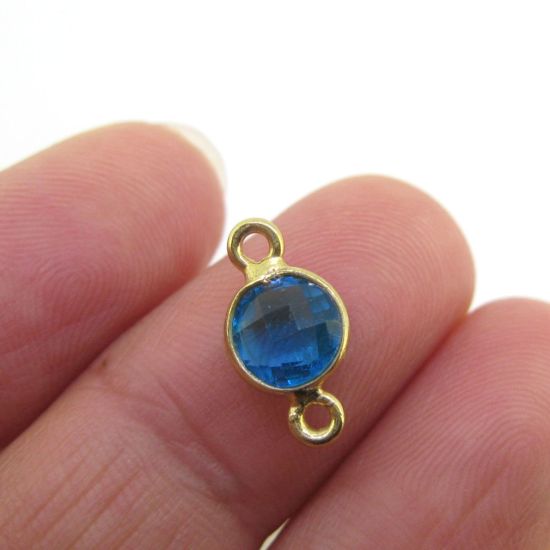 Wholesale Gold over Sterling Silver Bezel Gemstone Connectors- 6mm Faceted Coin Shape - Blue Topaz- December Birthstone
