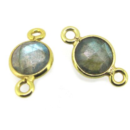 Wholesale Gold over Sterling Silver Bezel Gemstone Connectors- 6mm Faceted Coin Shape - Labradorite