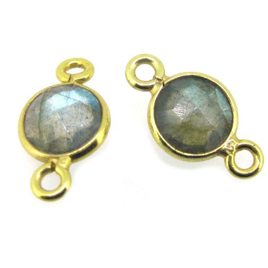 Wholesale Gold over Sterling Silver Bezel Gemstone Connectors- 6mm Faceted Coin Shape - Labradorite