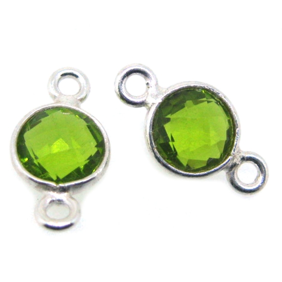 Wholesale Sterling Silver Bezel Gemstone Connectors- 6mm Faceted Coin Shape - Peridot- August Birthstone