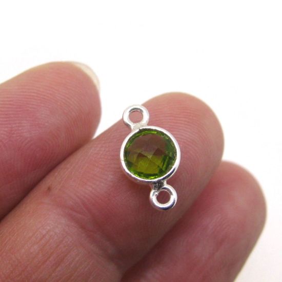 Wholesale Sterling Silver Bezel Gemstone Connectors- 6mm Faceted Coin Shape - Peridot- August Birthstone