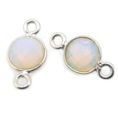 Wholesale Sterling Silver Bezel Gemstone Connectors- 6mm Faceted Coin Shape - Opalite- October Birthstone