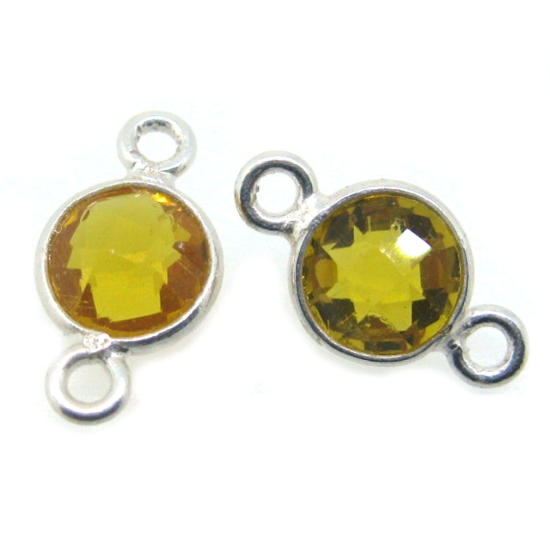 Wholesale Sterling Silver Bezel Gemstone Connectors- 6mm Faceted Coin Shape - Citrine Quartz- November Birthstone