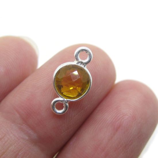 Wholesale Sterling Silver Bezel Gemstone Connectors- 6mm Faceted Coin Shape - Citrine Quartz- November Birthstone