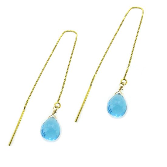 Wholesale 14K Yellow Gold Threader Earrings-Sky Blue Topaz