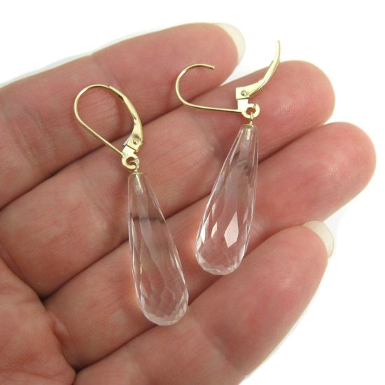 Wholesale 14K Yellow Gold - Long Teardrop Crystal Earrings(1 pair)