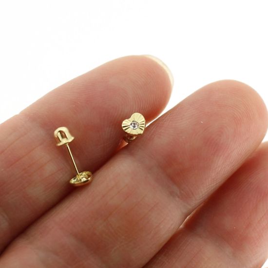 Wholesale 14K Solid Yellow Gold 4mm Heart Post Earring with Screw Back (1 pair)