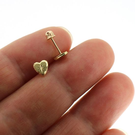 Wholesale 14K Solid Yellow Gold 5mm Heart Post Earring with Screw Back (1 pair)