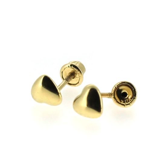 Wholesale 14K Solid Yellow Gold 4mm Heart Post Earring with Screw Back (1 pair)