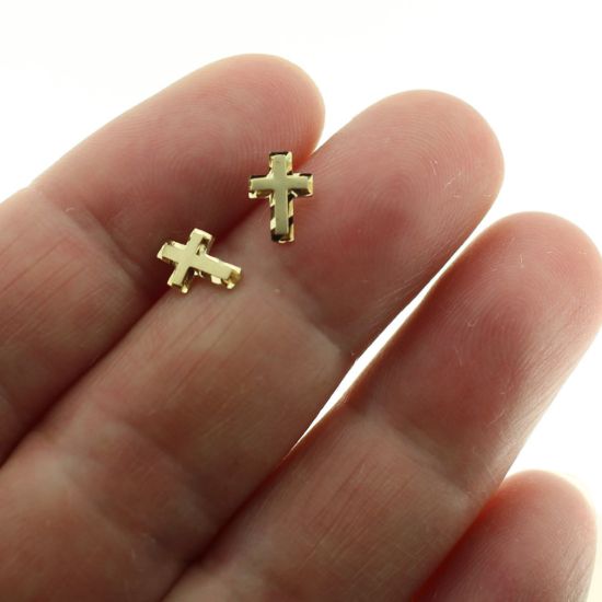 Wholesale 14K Solid Yellow Gold 7.5mm Cross Stud Earrings with Screw Back (1 pair)