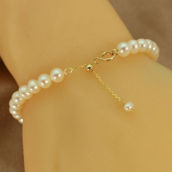 Wholesale 14K Solid Gold Adjustable Freshwater Pearl Bracelet - 6.5" plus 1" Extender