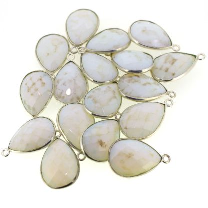 Wholesale Sterling Silver Bezel Gemstone Pendant - 13x18mm Faceted Pear - Opalite Quartz - October Birthstone - Imperfect Condition