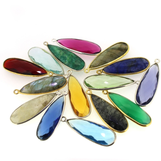 Wholesale Sterling Silver Bezel Gemstone Pendant - 10x30mm Faceted Long Teardrop Bezels- Imperfect Condition ( lot of 10 pcs)