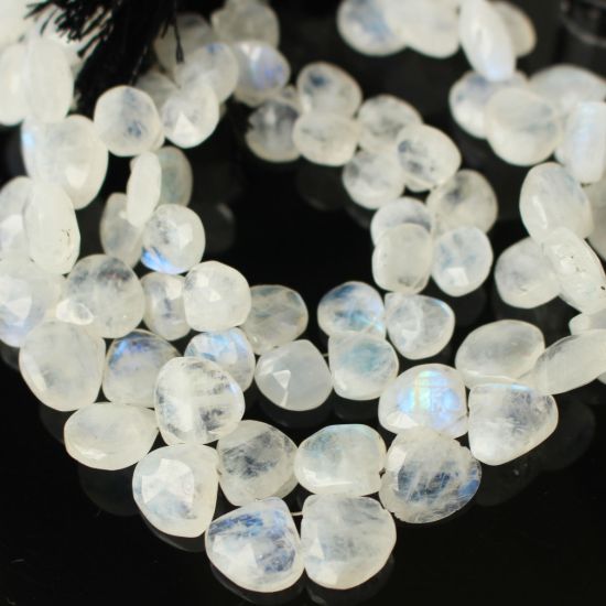 Wholesale June Birthstone-Semiprecious Gemstone Beads -100% Genuine Rainbow Moonstone Gemstone Bead Faceted Heart Shape Briolette- Grade B (sold per strand)